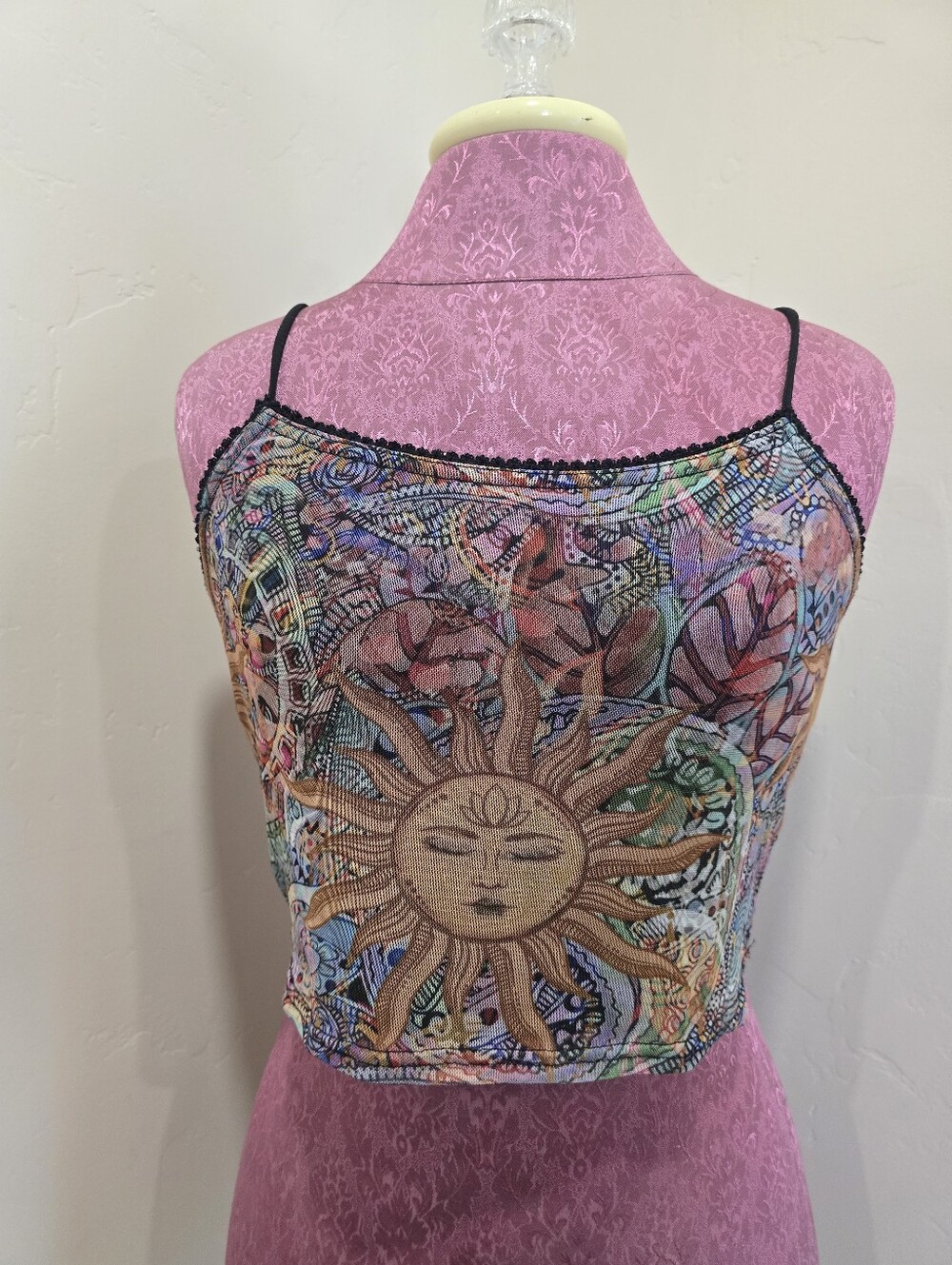 Urban Outfitters Celestial Mesh Crop Top S Spaghetti Strap Y2K Festival Boho
